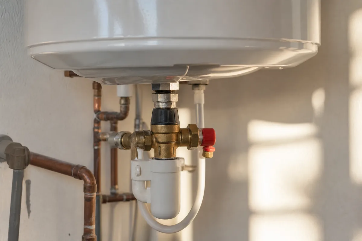 Cumulus électrique et groupe de sécurité raccordés en cuivre dans un cellier landais