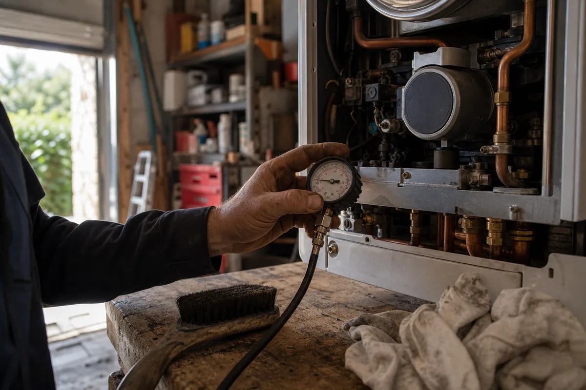 Entretien d’une chaudière gaz : contrôle de pression et nettoyage dans un garage landais